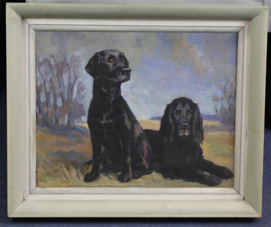 James Bateman (1893-1959) Portraits of a black Labrador and another hound, 14.5 x 18.5in.